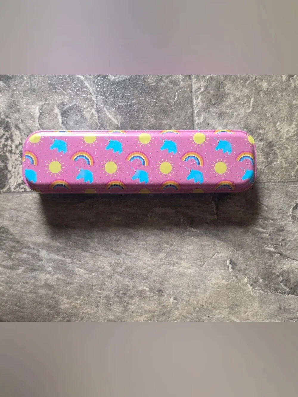 Pink Unicorn & Rainbow Tin Pencil Case - BNIB